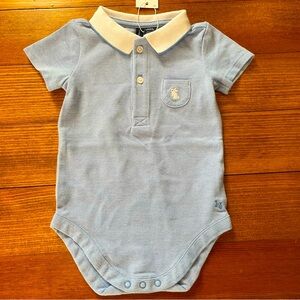 NWT Janie & Jack Blue Collared Polo Onesie Bunny Pocket Size 3-6 Months